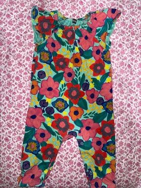 Tea Collection Multicolor Floral Baby Romper in Teal and Pink 6-9 Month
